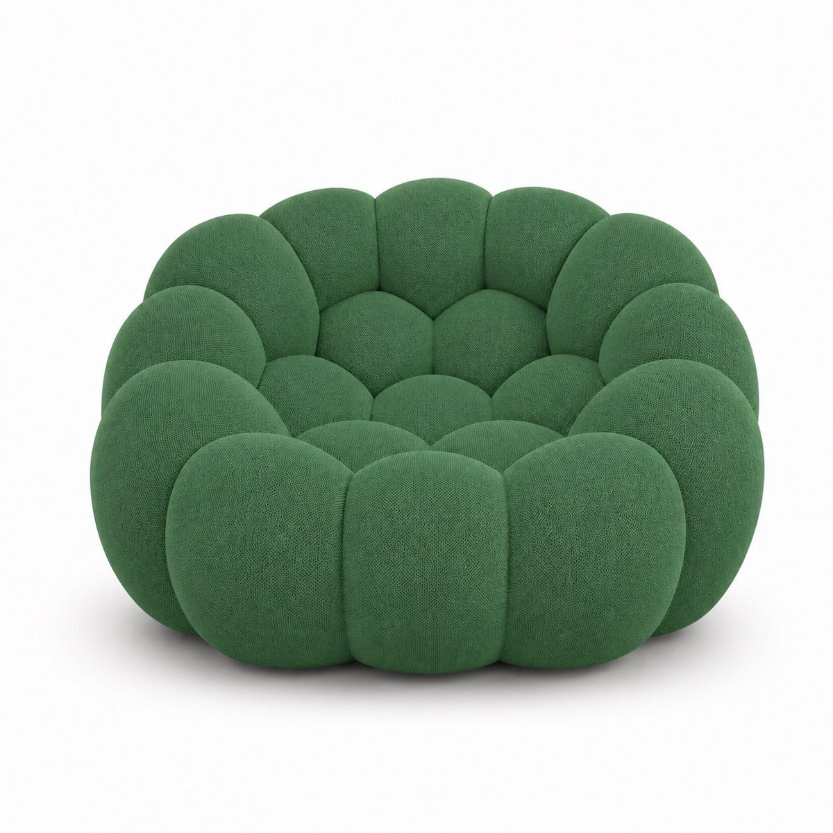 Fauteuil Rousseau en tissu 3D Vert forêt, vu de face sur fond studio — Orbe Paris
