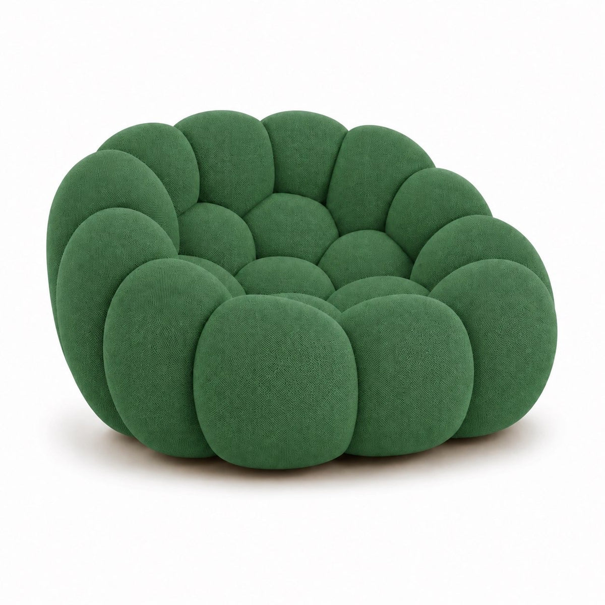 Fauteuil Rousseau en tissu 3D Vert forêt, vu de profil sur fond studio — Orbe Paris