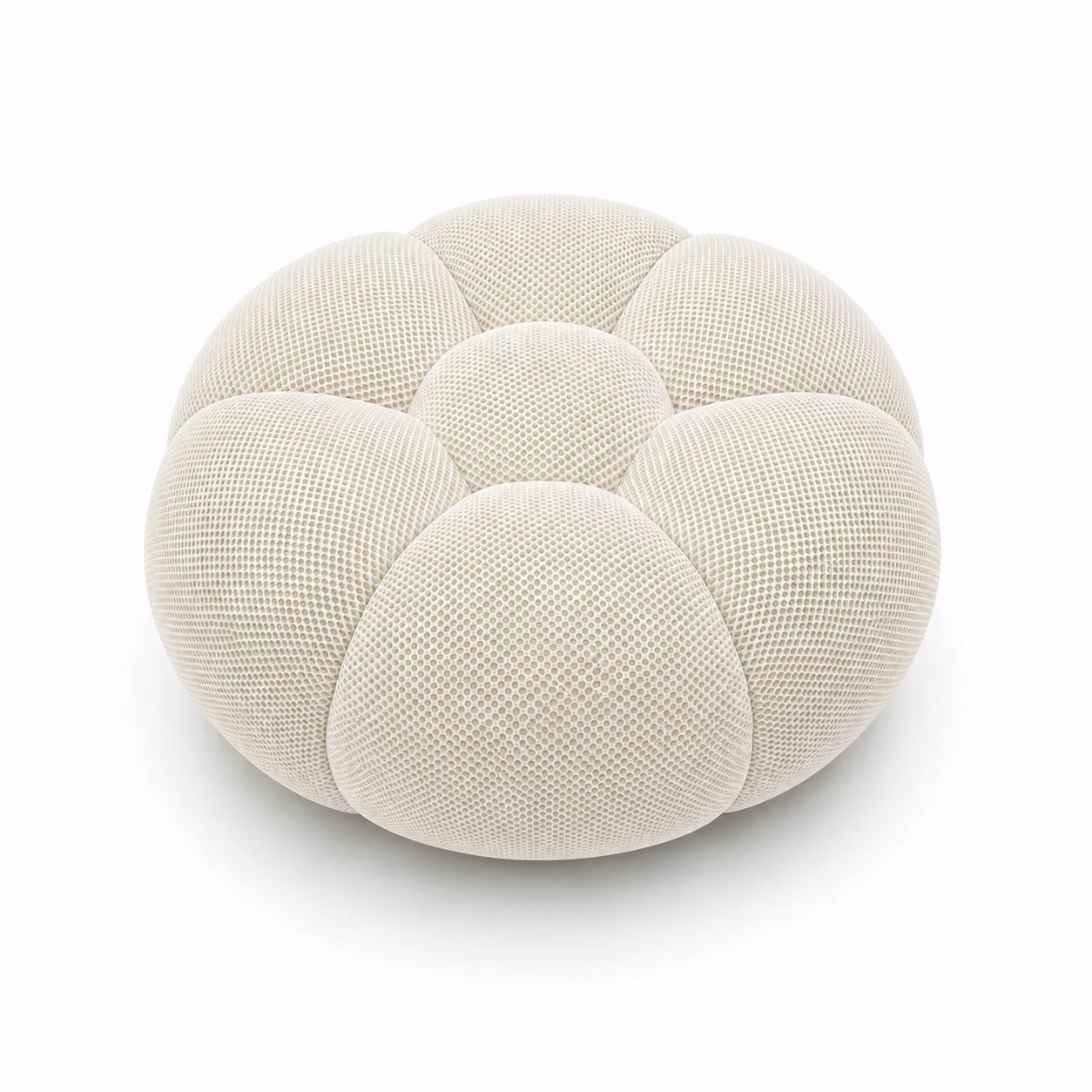 Pouf Rousseau, coloris Blanc cassé, vue de face, assise sculpturale arrondie — Orbe Paris