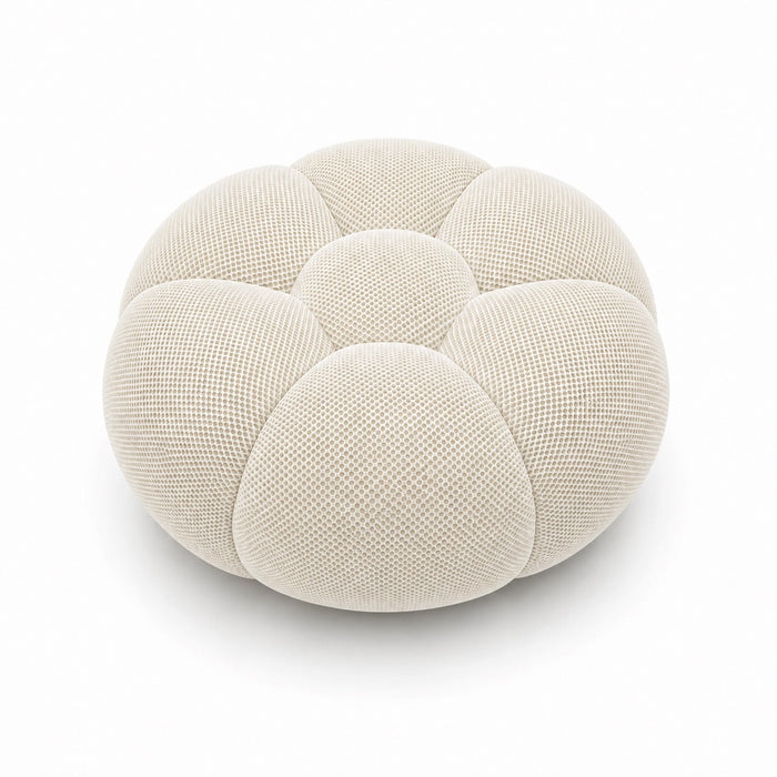 Pouf Rousseau, coloris Blanc cassé, vue de face, assise sculpturale arrondie — Orbe Paris