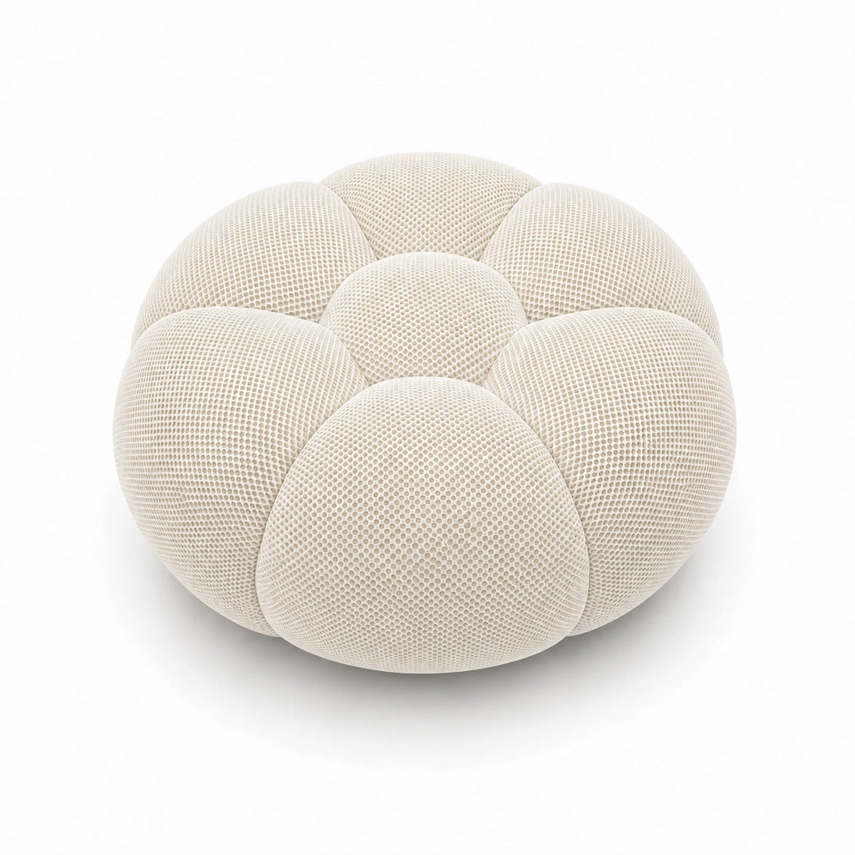 Pouf Rousseau, coloris Blanc cassé, vue de face, assise sculpturale arrondie — Orbe Paris