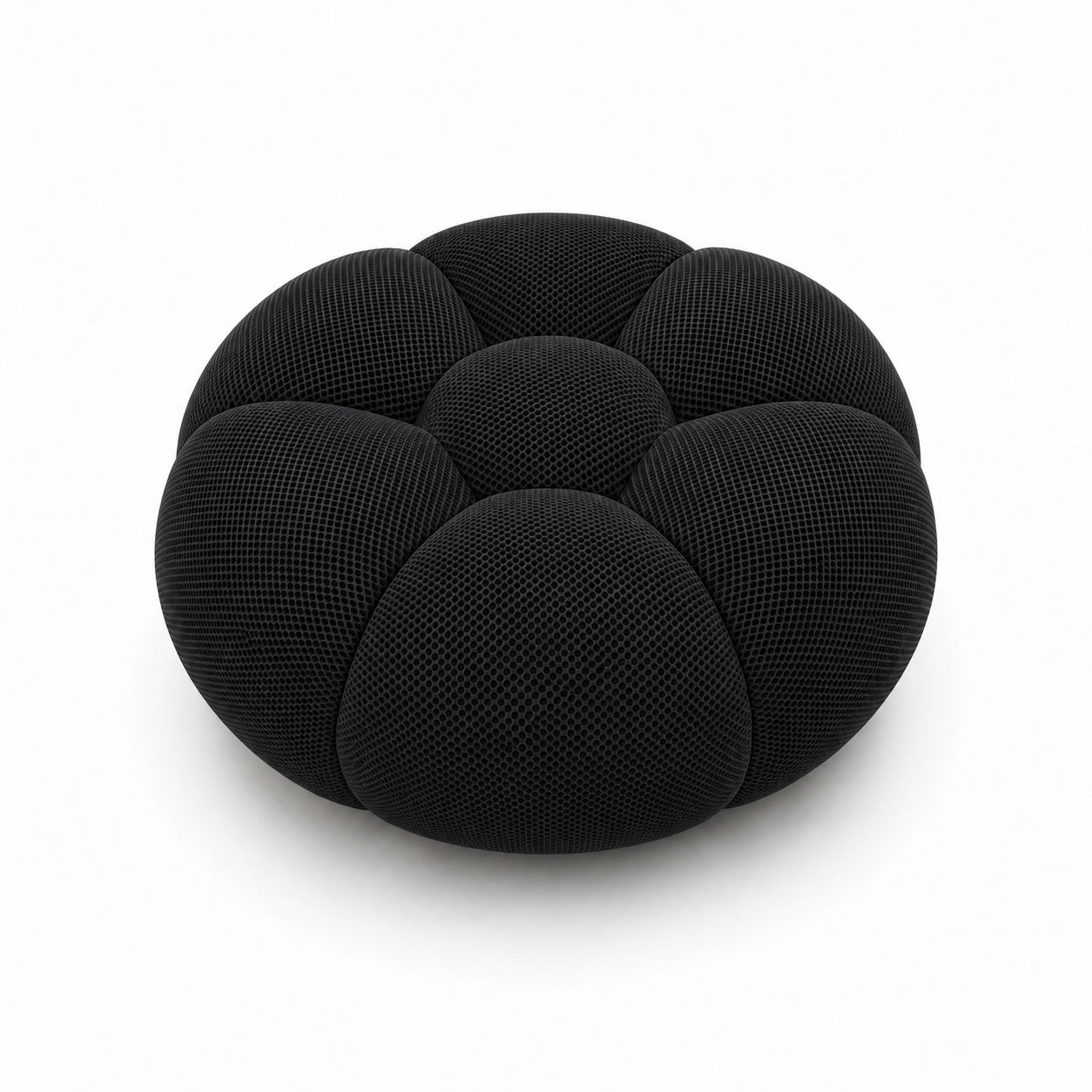 Pouf Rousseau, coloris Noir textile, vue de face, assise sculpturale arrondie — Orbe Paris