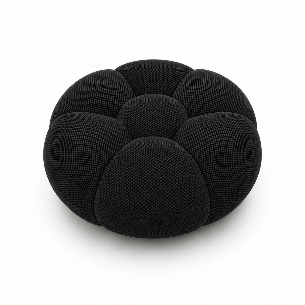 Pouf Rousseau, coloris Noir textile, vue de face, assise sculpturale arrondie — Orbe Paris