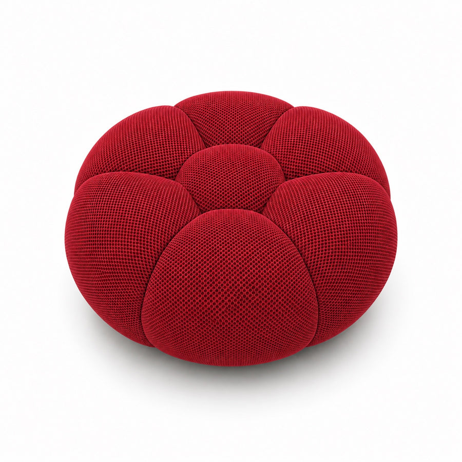 Pouf Rousseau, coloris Rouge profond, vue de face, assise sculpturale arrondie — Orbe Paris