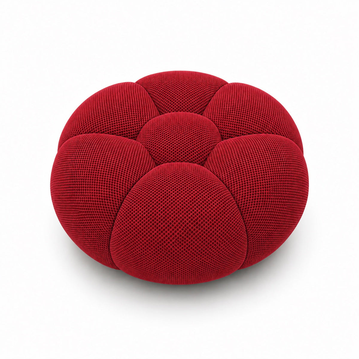 Pouf Rousseau, coloris Rouge profond, vue de face, assise sculpturale arrondie — Orbe Paris