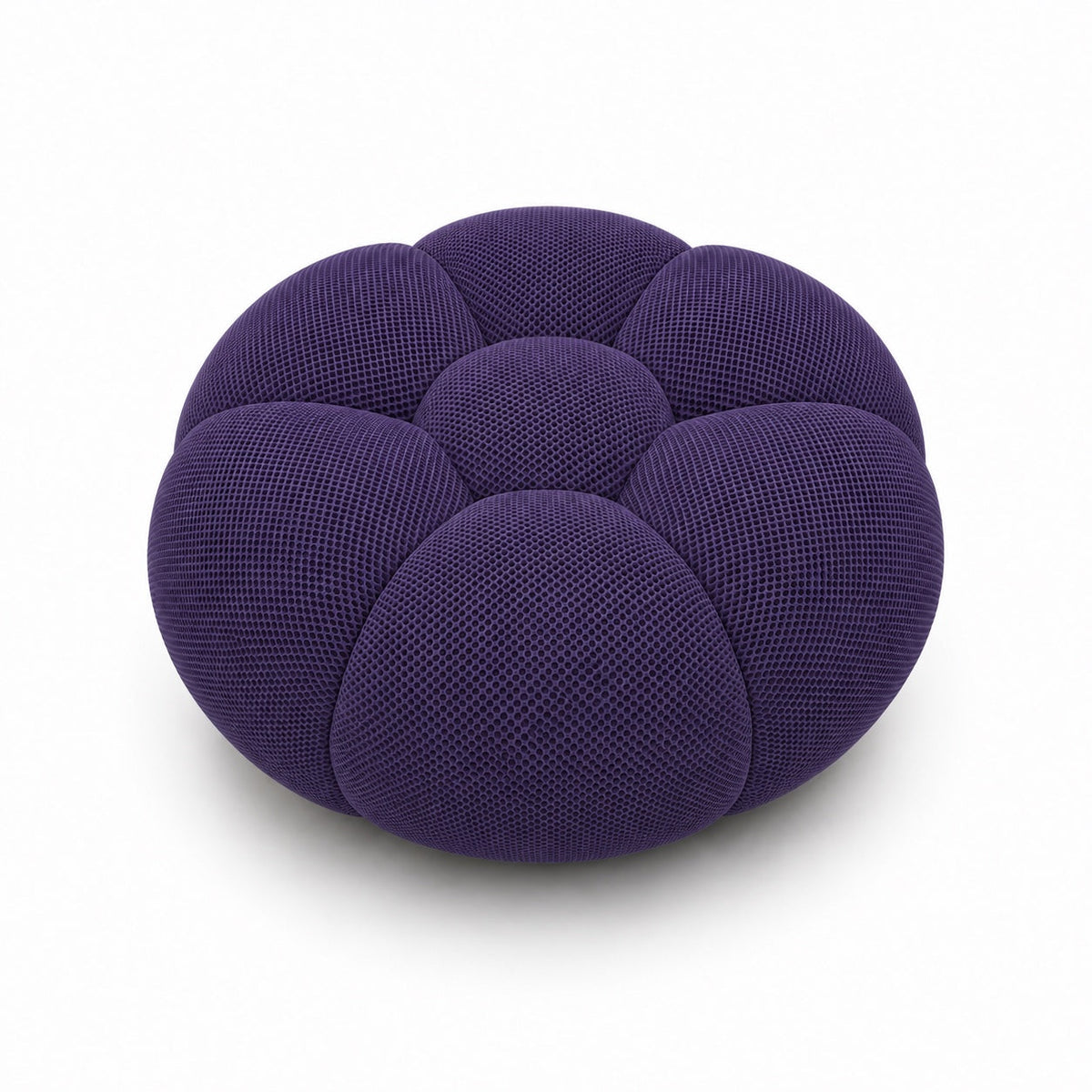 Pouf Rousseau, coloris Violet foncé, vue de face, assise sculpturale arrondie — Orbe Paris