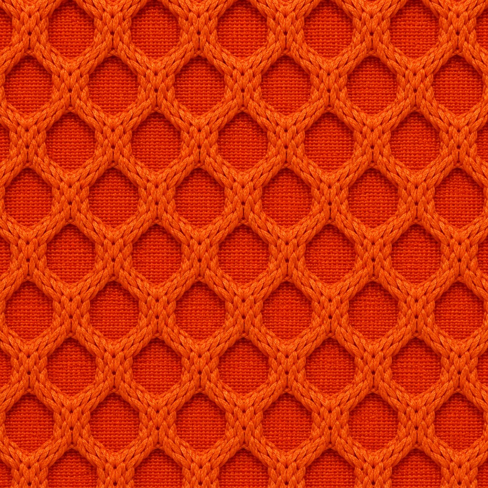 Gros plan du tissu maille 3D Orbe Paris — coloris Orange vif