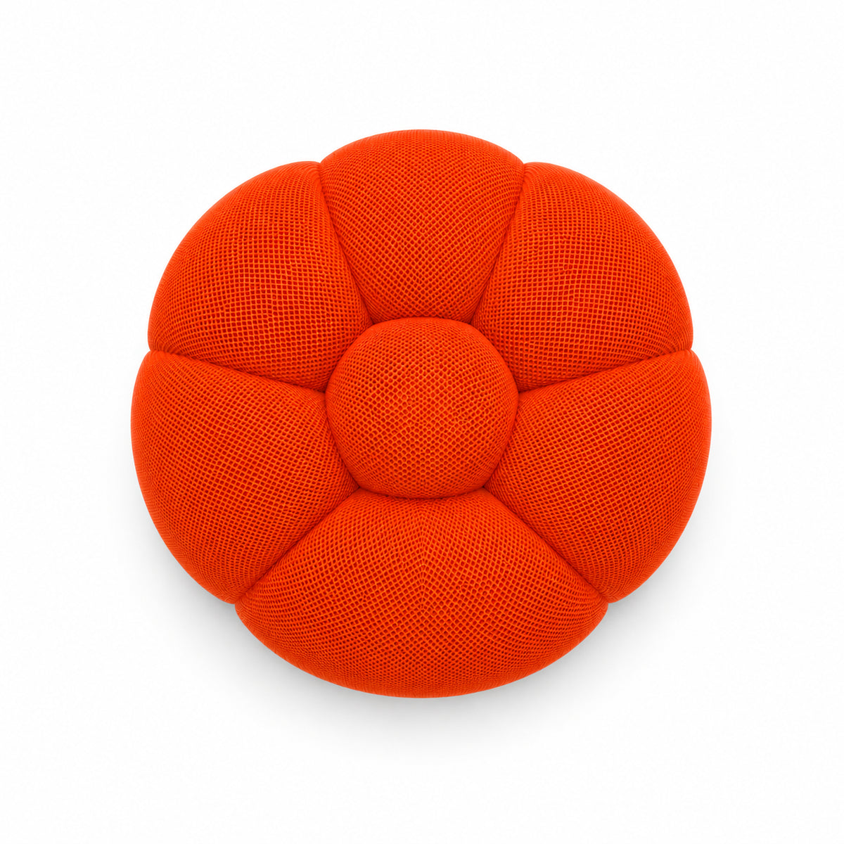 Pouf Rousseau en tissu 3D Orange vif, vu de dessus sur fond studio — Orbe Paris