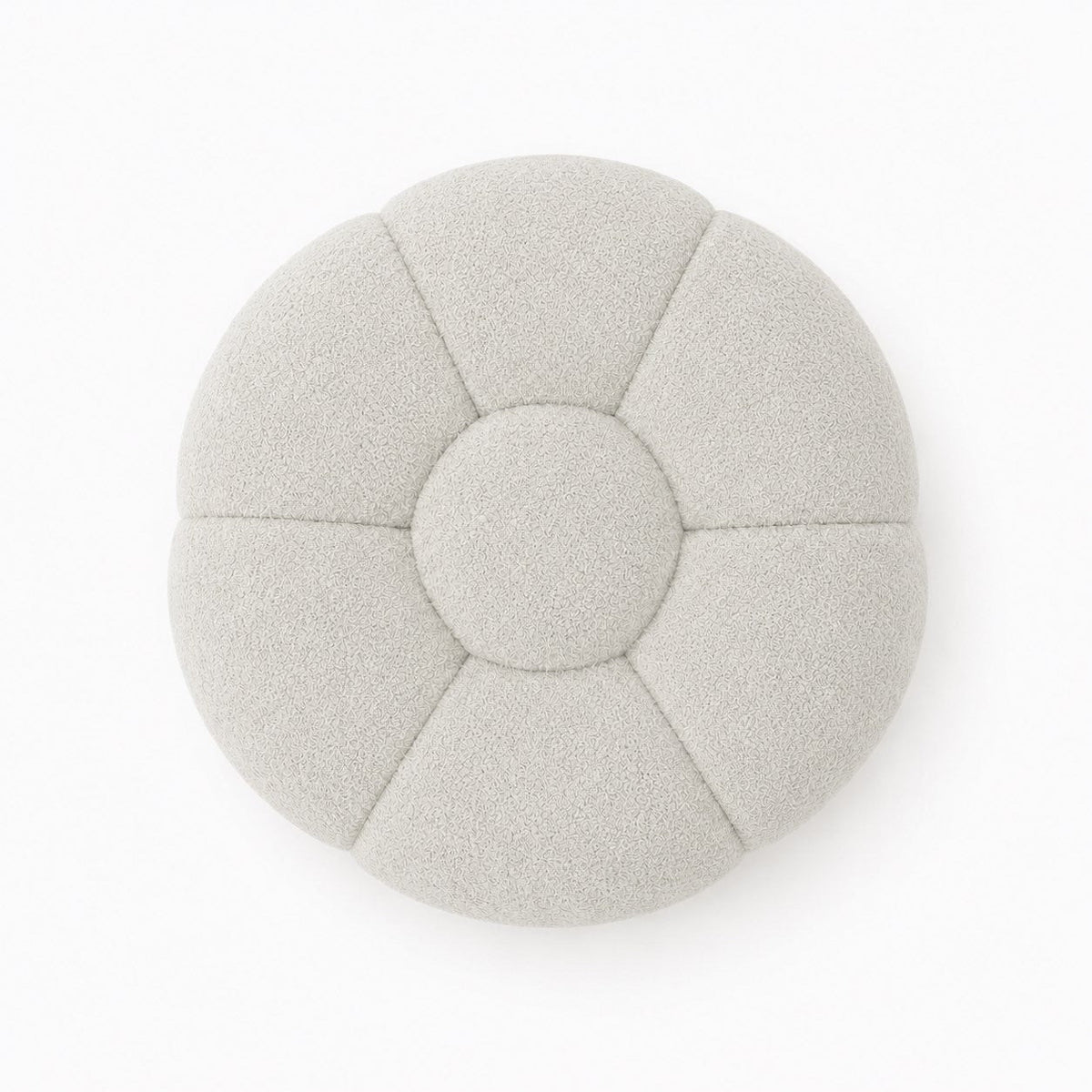 Pouf Rousseau en maille bouclette Blanc cassé, vu de dessus sur fond studio — Orbe Paris