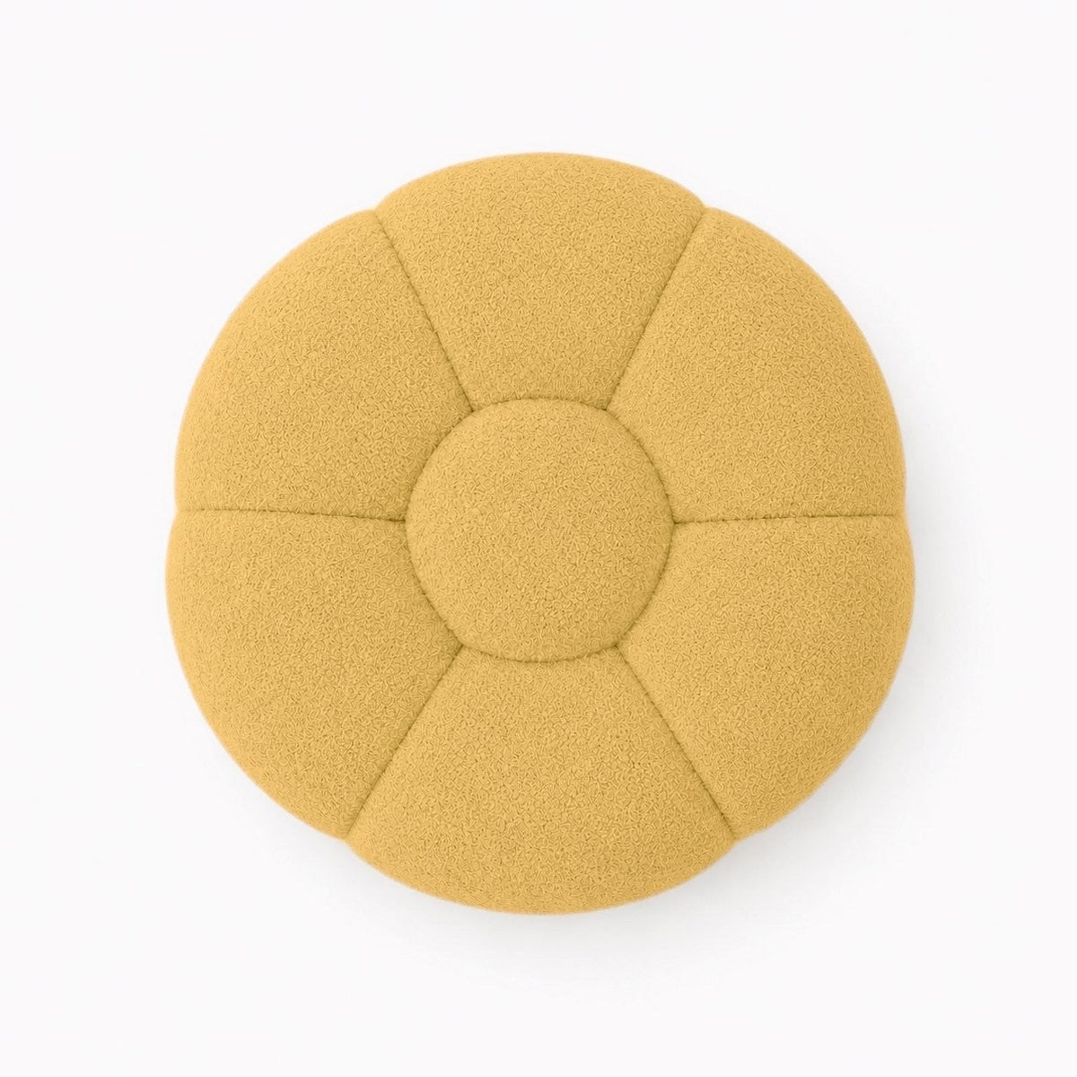 Pouf Rousseau en maille bouclette Jaune miel, vu de dessus sur fond studio — Orbe Paris