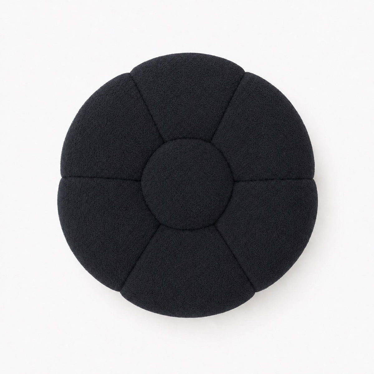 Pouf Rousseau en maille bouclette Noir, vu de dessus sur fond studio — Orbe Paris