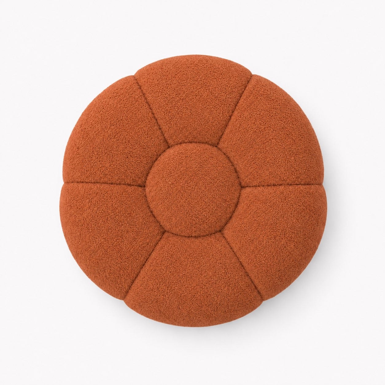 Pouf Rousseau en maille bouclette Terracotta, vu de dessus sur fond studio — Orbe Paris