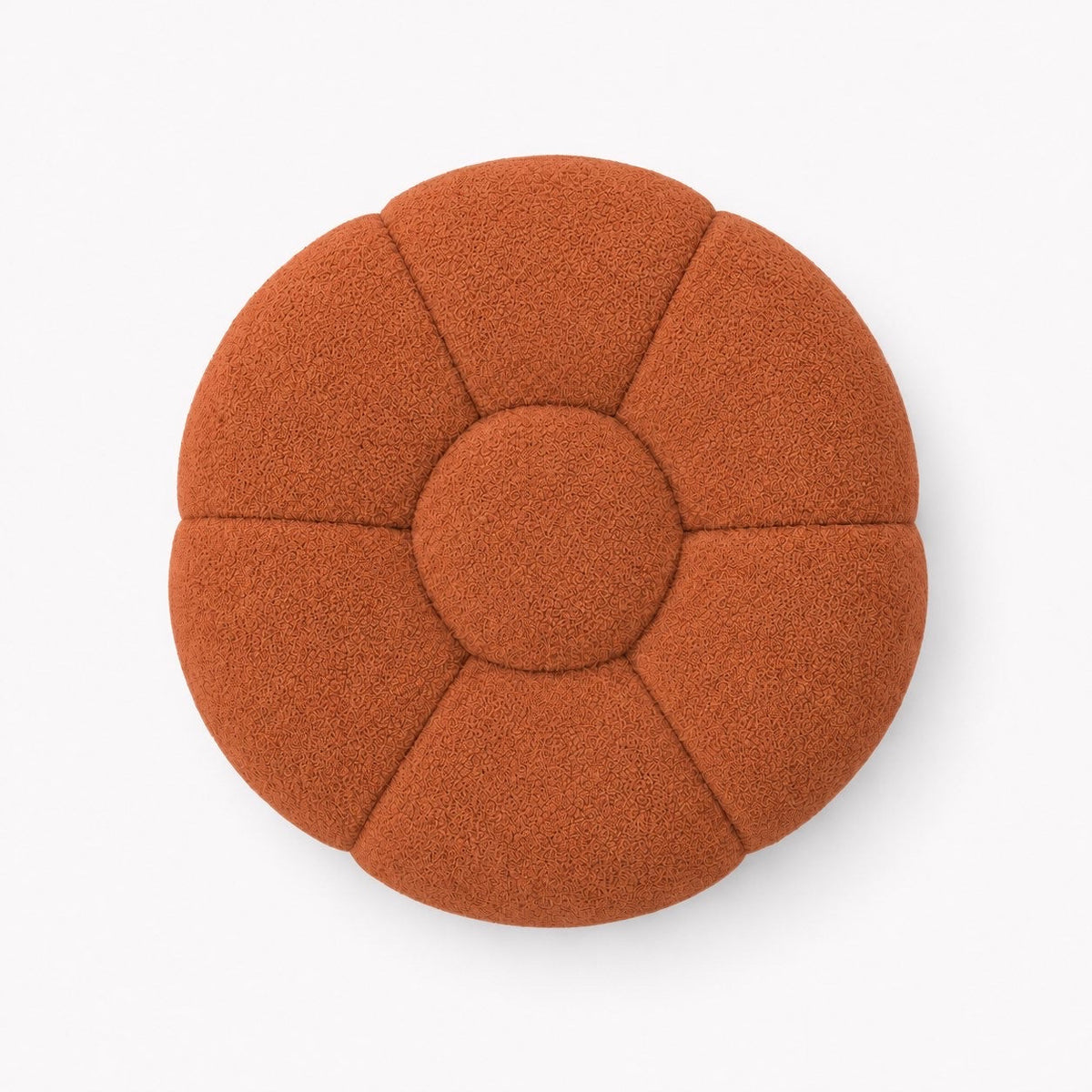 Pouf Rousseau en maille bouclette Terracotta, vu de dessus sur fond studio — Orbe Paris