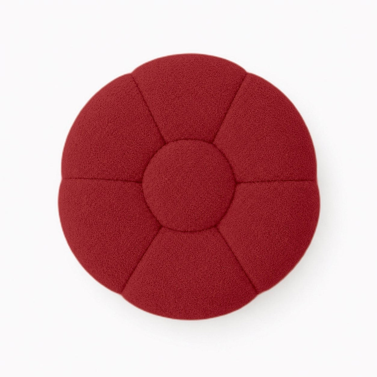 Pouf Rousseau en maille bouclette Rouge profond, vu de dessus sur fond studio — Orbe Paris