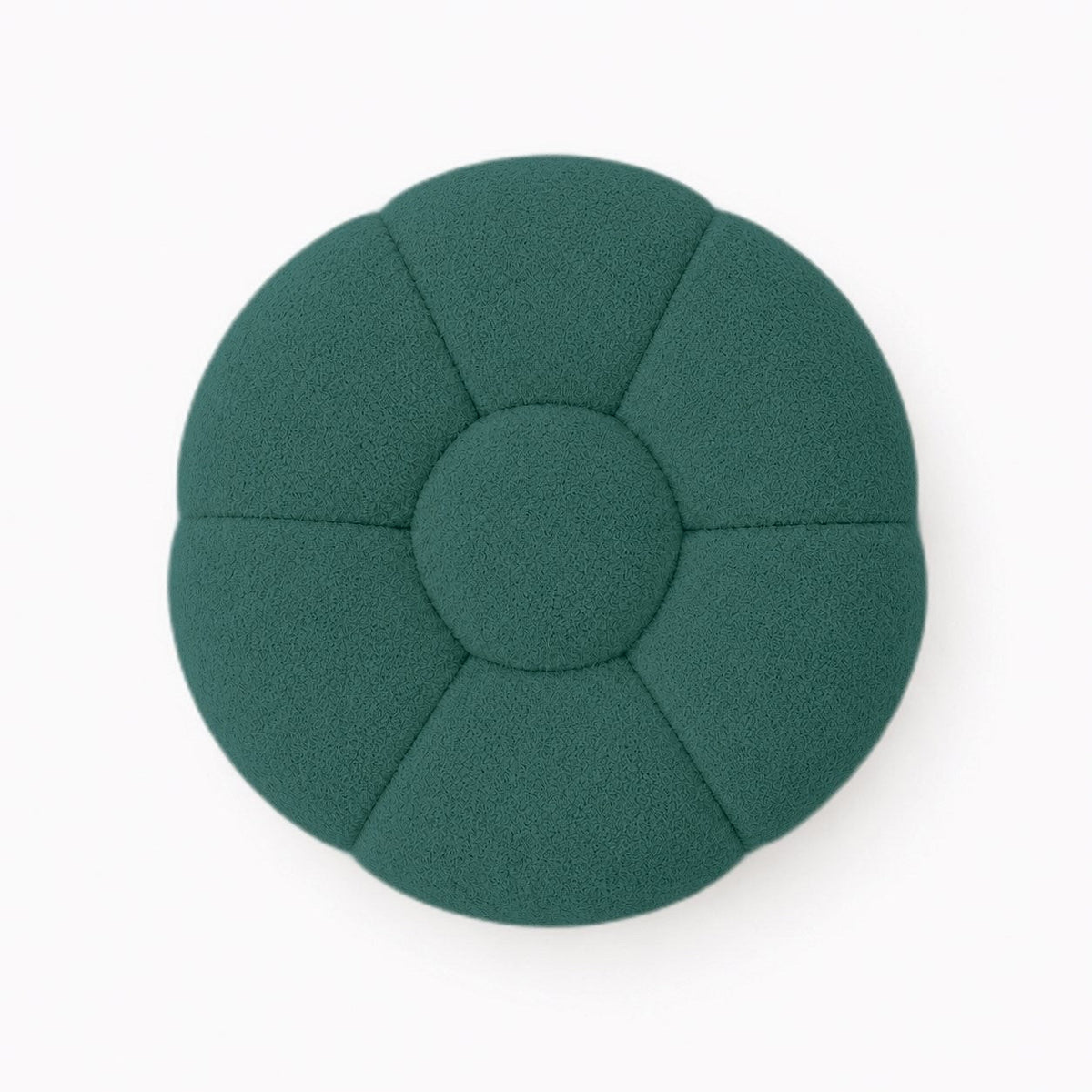 Pouf Rousseau en maille bouclette Vert canard, vu de dessus sur fond studio — Orbe Paris
