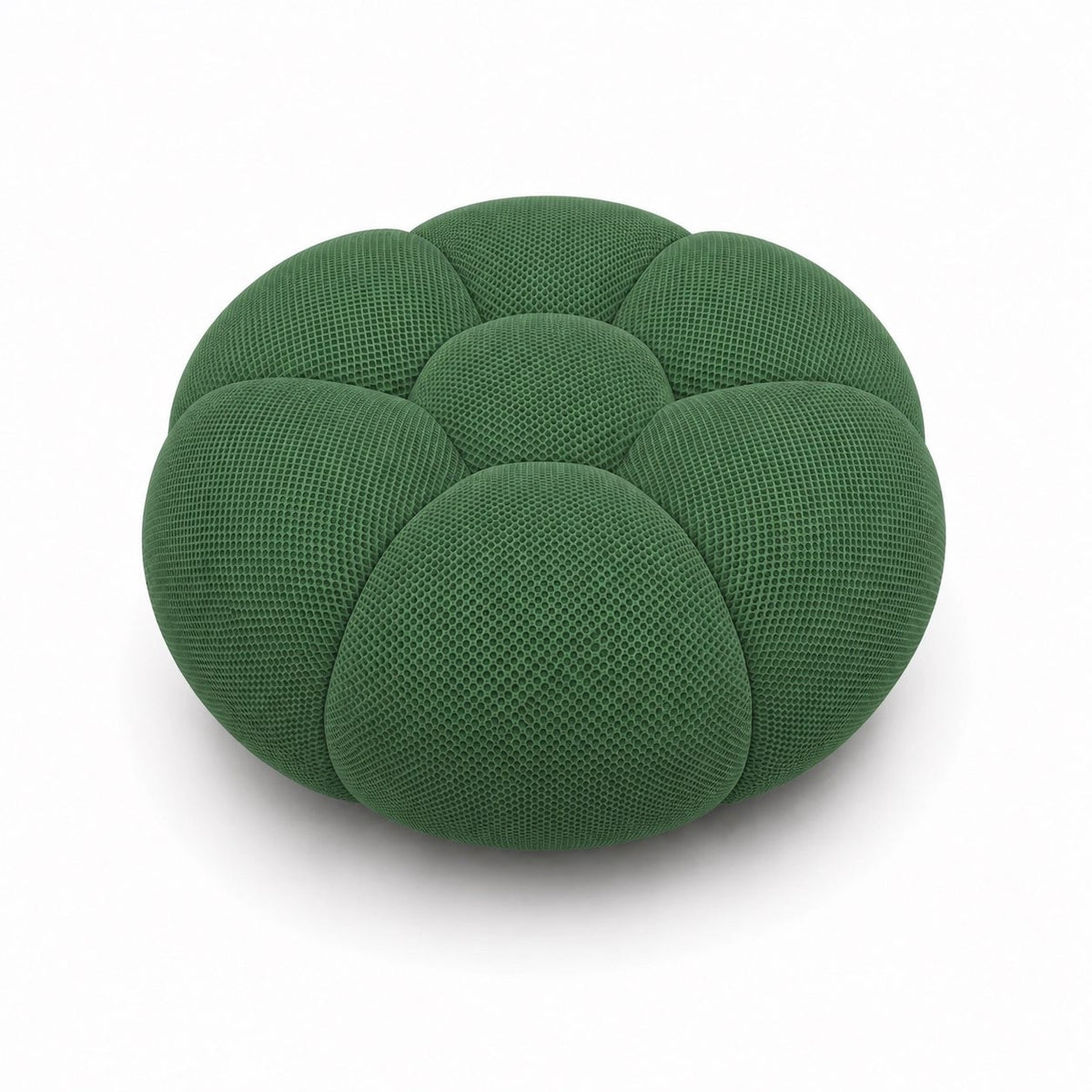 Pouf Rousseau en tissu 3D Vert forêt, vu de face sur fond studio — Orbe Paris