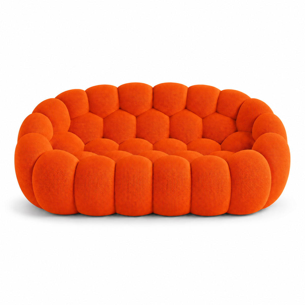 Canapé Rousseau 2-3 places en tissu 3D Orange vif, vu de face sur fond studio — Orbe Paris
