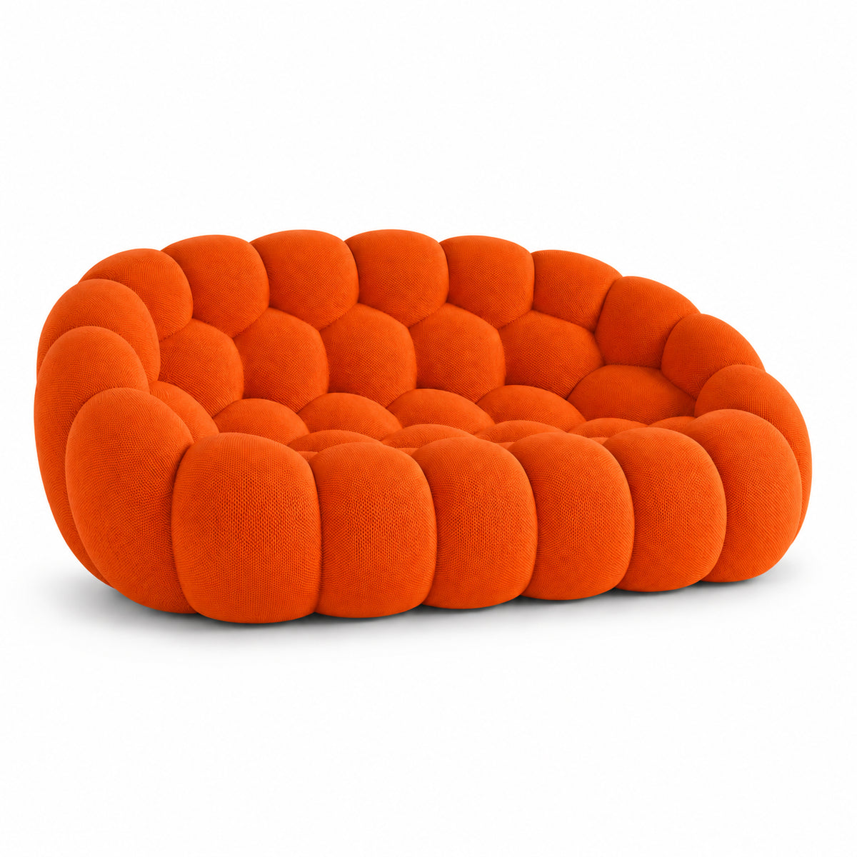 Canapé Rousseau 2-3 places en tissu 3D Orange vif, vu de profil sur fond studio — Orbe Paris