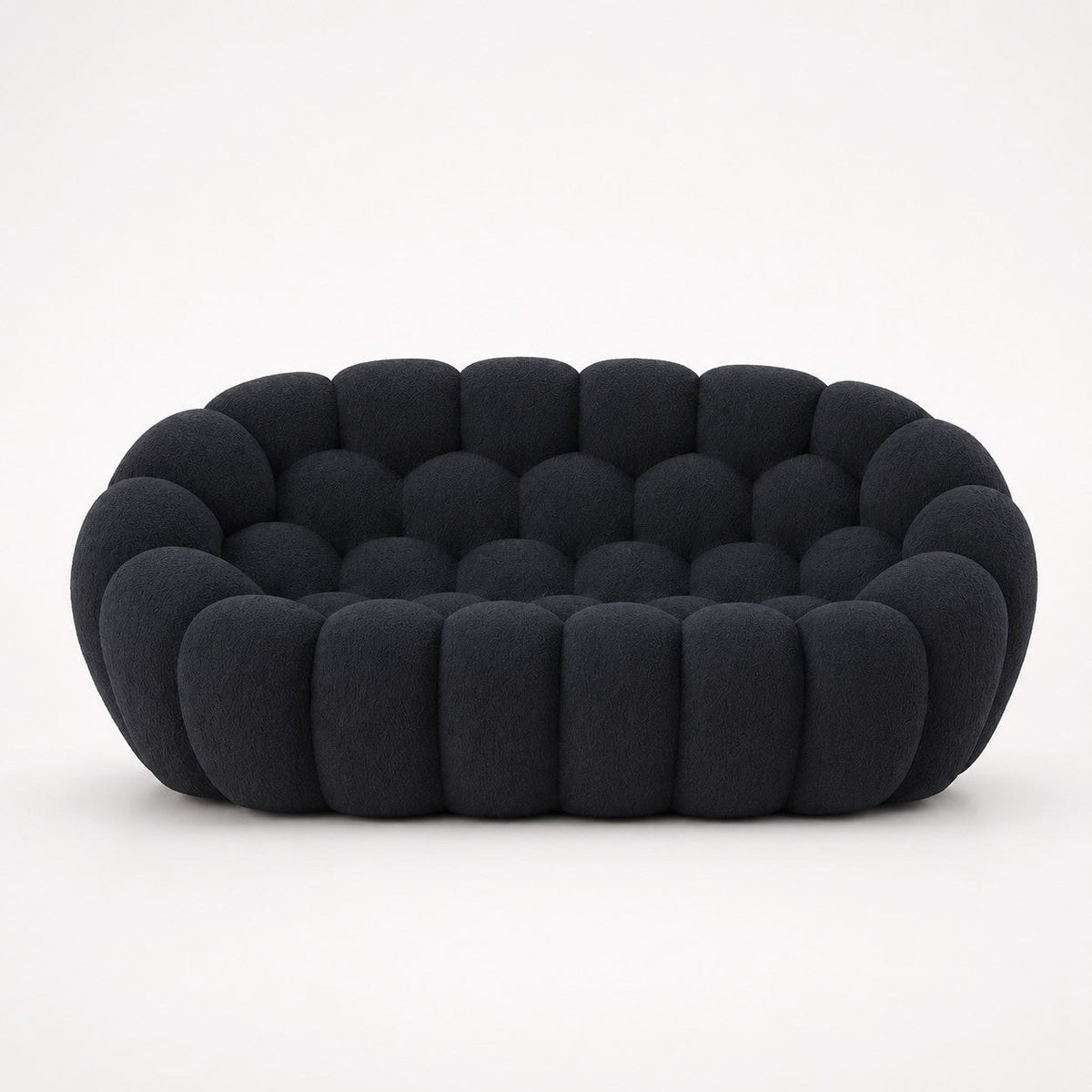 Canapé Rousseau 2-3 places en maille bouclette Noir, vu de face sur fond studio — Orbe Paris