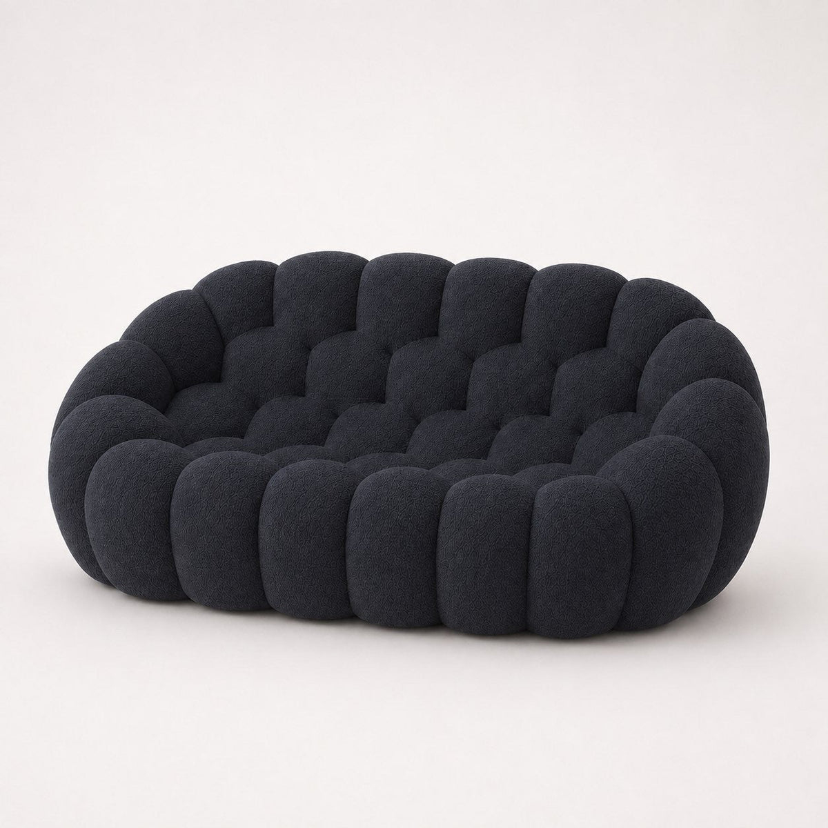 Canapé Rousseau 2-3 places en maille bouclette Noir, vu de profil sur fond studio — Orbe Paris