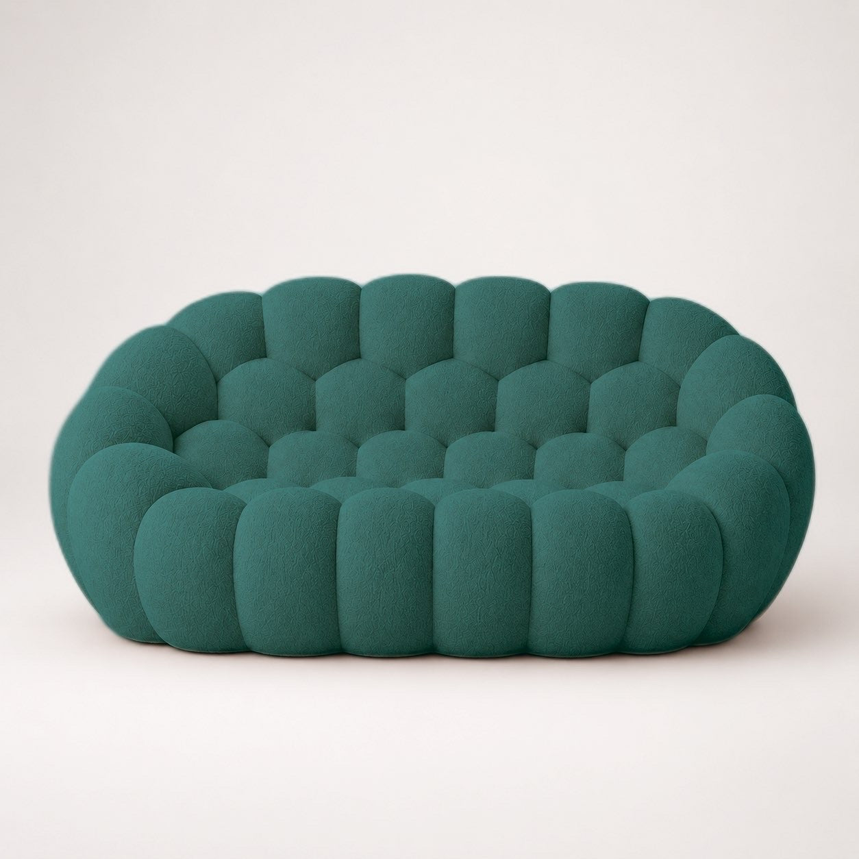 Canapé Rousseau 2-3 places en maille bouclette Vert canard, vu de face sur fond studio — Orbe Paris