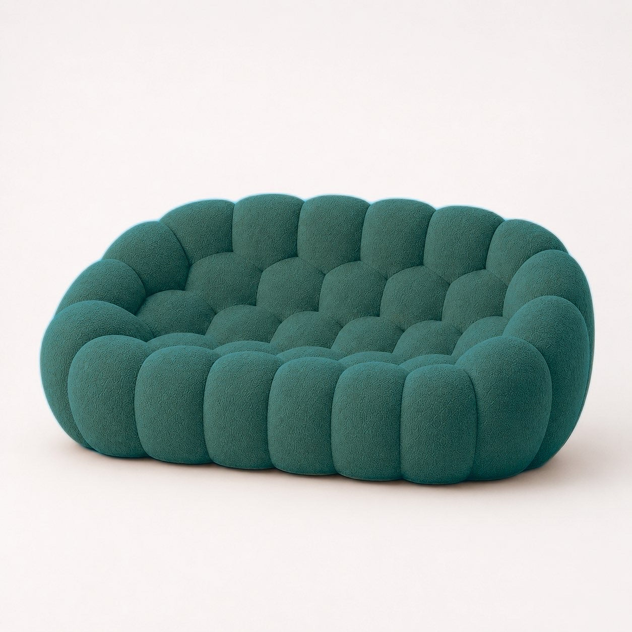 Canapé Rousseau 2-3 places en maille bouclette Vert canard, vu de profil sur fond studio — Orbe Paris
