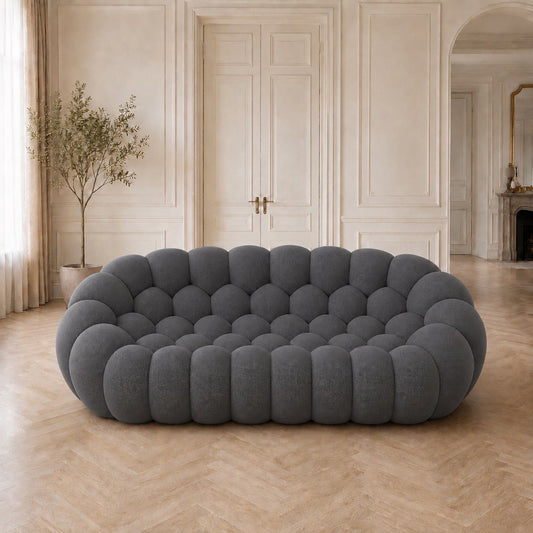 Canapé Rousseau 3-4 places en tissu 3D Gris anthracite, mis en scène dans un salon — Orbe Paris