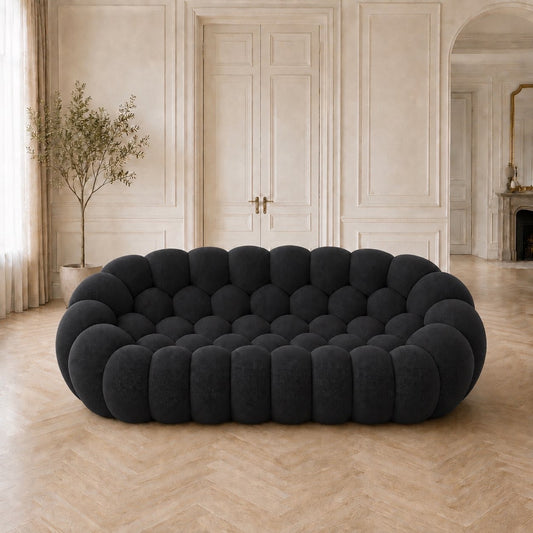 Canapé Rousseau 3-4 places en tissu 3D Noir textile, mis en scène dans un salon — Orbe Paris