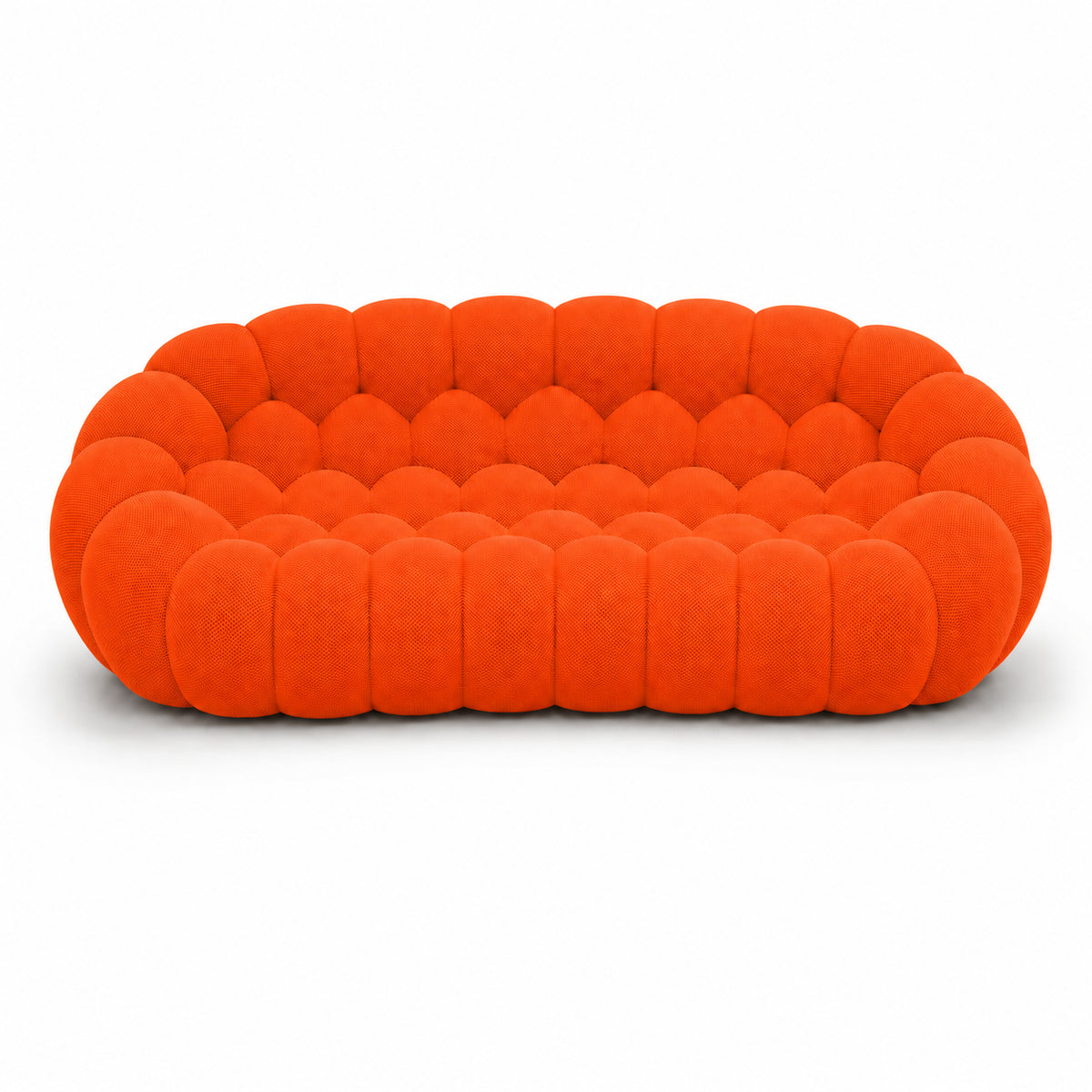 Canapé Rousseau 3-4 places en tissu 3D Orange vif, vu de face sur fond studio — Orbe Paris