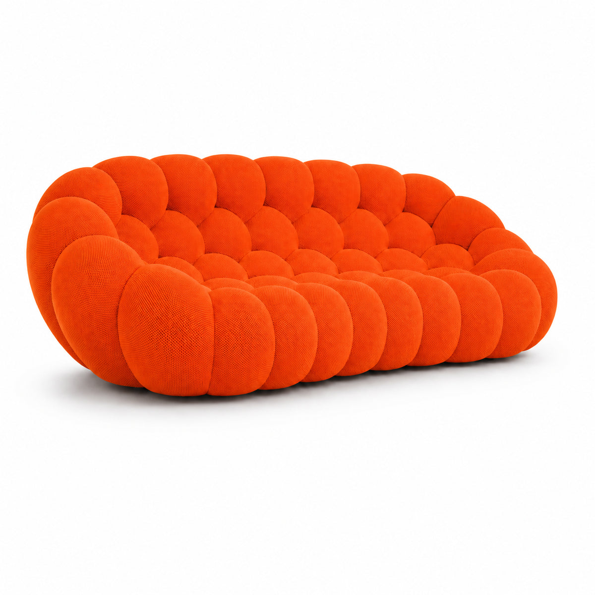 Canapé Rousseau 3-4 places en tissu 3D Orange vif, vu de profil sur fond studio — Orbe Paris