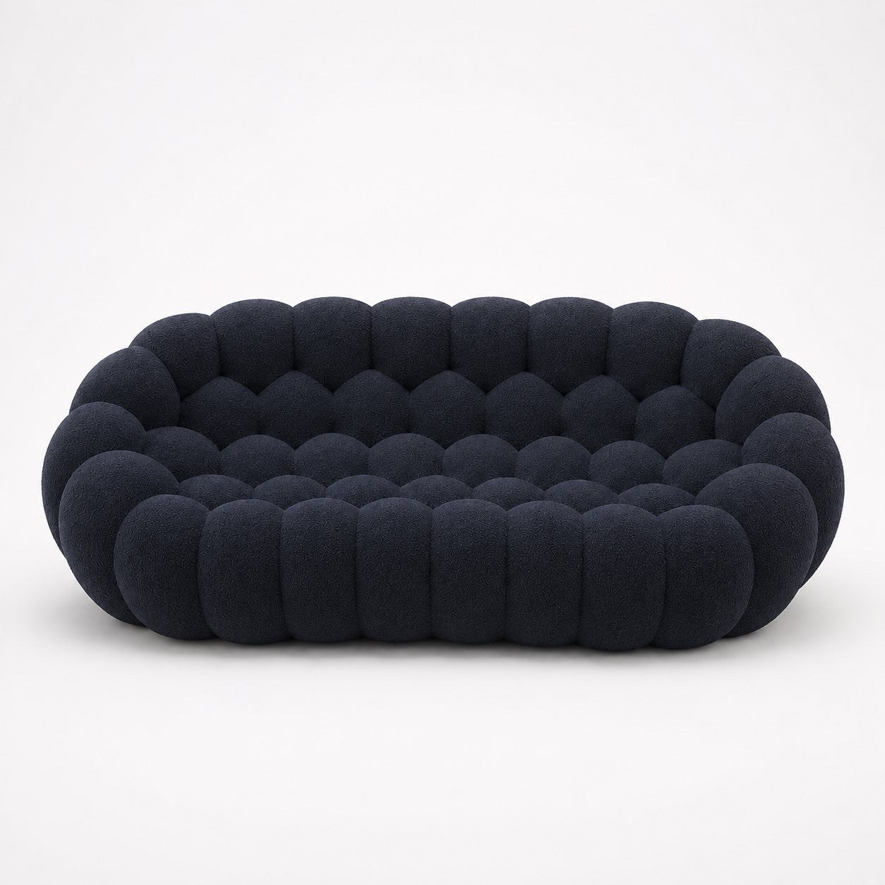 Canapé Rousseau 3-4 places en maille bouclette Noir, vu de face sur fond studio — Orbe Paris