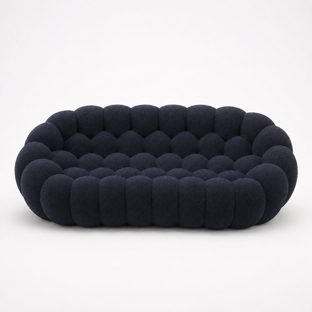Canapé Rousseau 3-4 places en maille bouclette Noir, vu de face sur fond studio — Orbe Paris