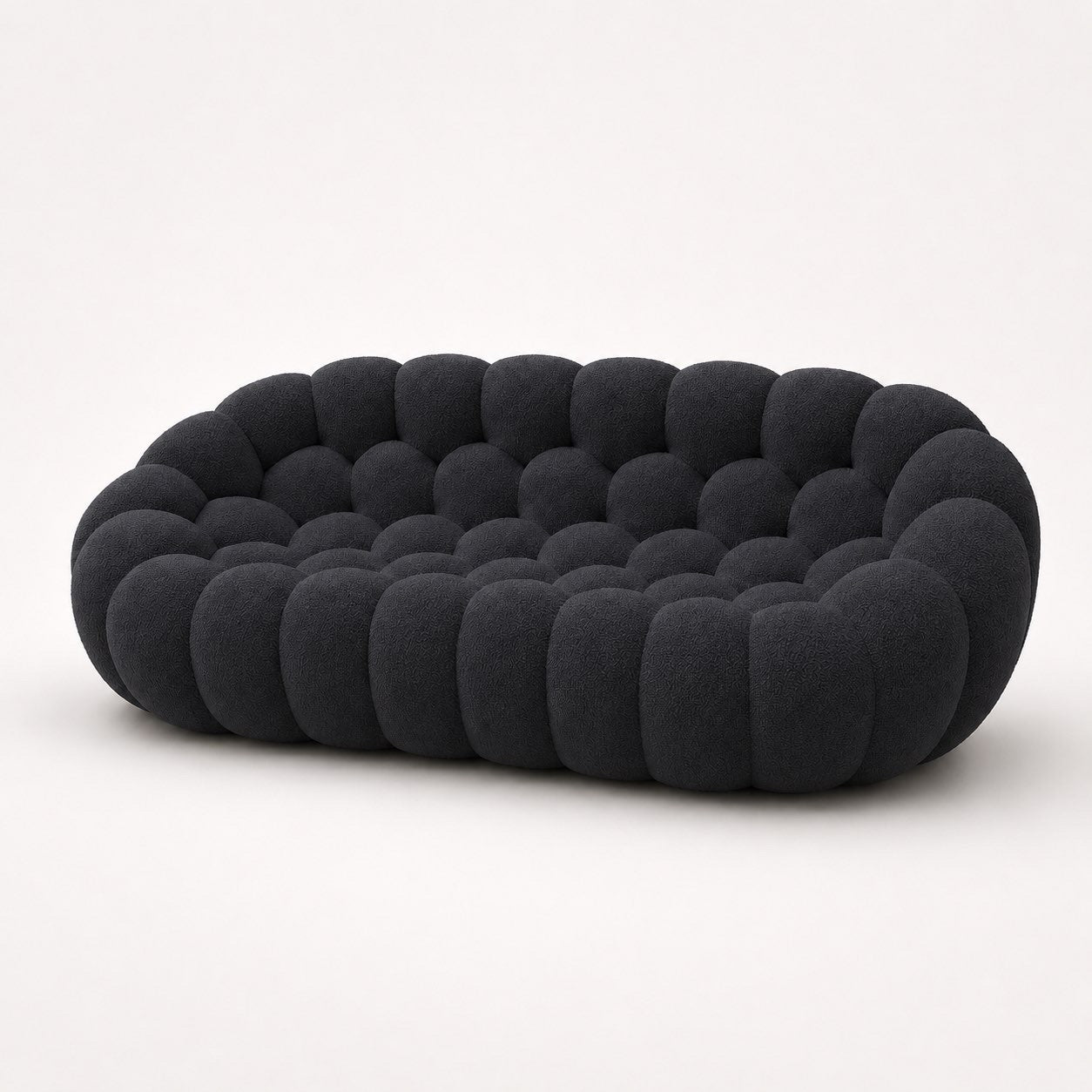 Canapé Rousseau 3-4 places en maille bouclette Noir, vu de profil sur fond studio — Orbe Paris