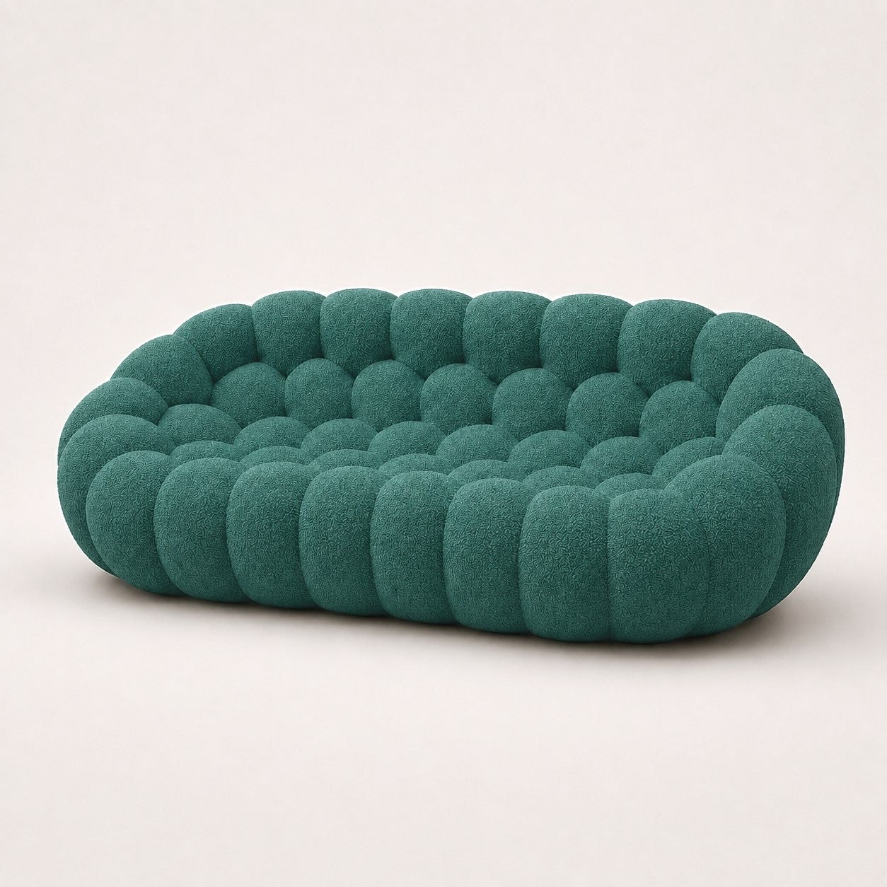 Canapé Rousseau 3-4 places en maille bouclette Vert canard, vu de profil sur fond studio — Orbe Paris