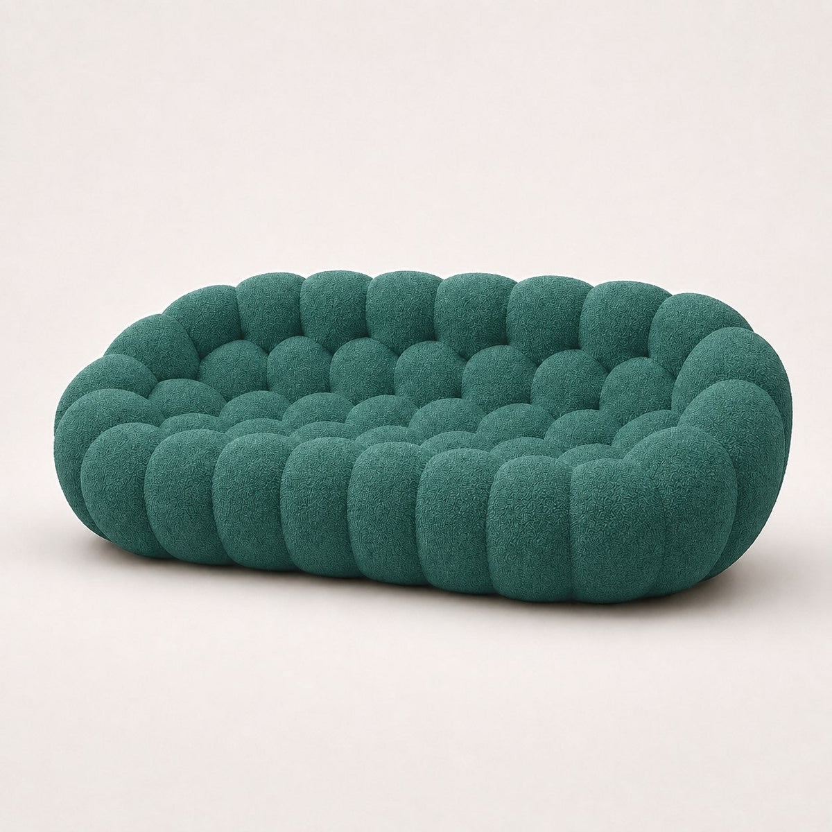 Canapé Rousseau 3-4 places en maille bouclette Vert canard, vu de profil sur fond studio — Orbe Paris