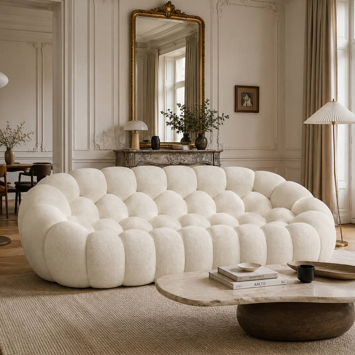 Grand canapé Rousseau, mis en scène dans un salon — Orbe Paris